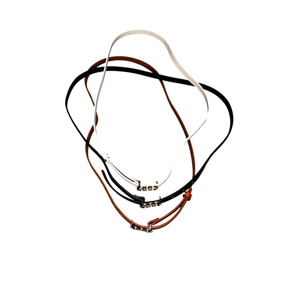 Set Of 3 Slim Belts With Gold Buckle In White Black Brown Faux Leather